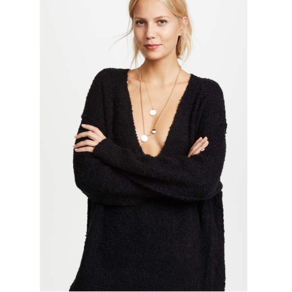 Free People Deep V neck l Oversized Knit Sweater lightweight XL Black